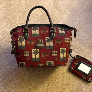 Vintage Train Case: Red Tapestry w zipper pouch  and Animal Print